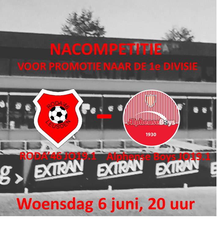 Woensdag 6 juni: Nacompetitie voor Roda'46 JO19.1