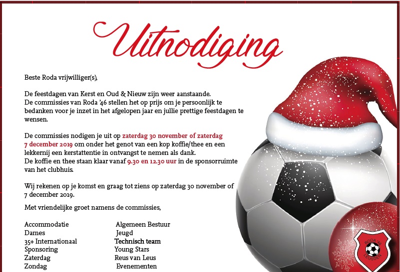 Uitnodiging voor alle vrijwilligers van Roda'46