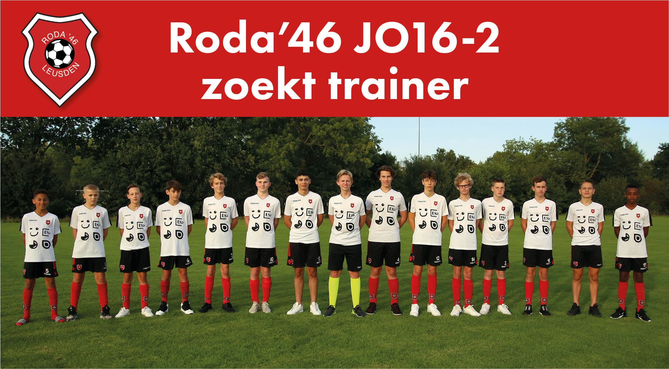 Roda’46 JO16-2 zoekt trainer