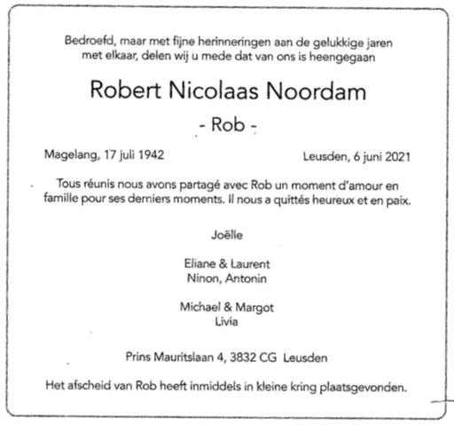 Rob Noordam overleden