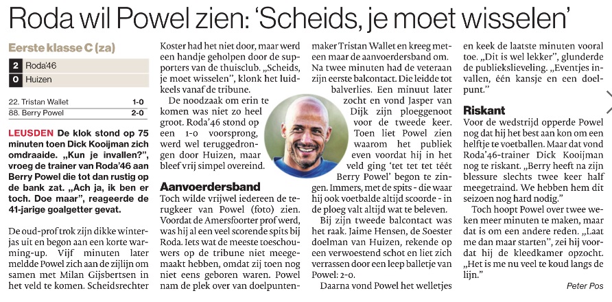AD: Roda wil Powel zien: 'Scheids, je moet wisselen'