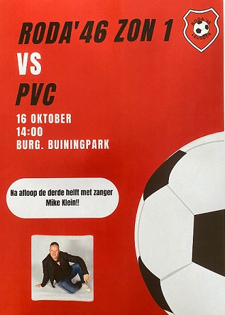 Roda'46 Zon1 speelt zondag thuis tegen PVC