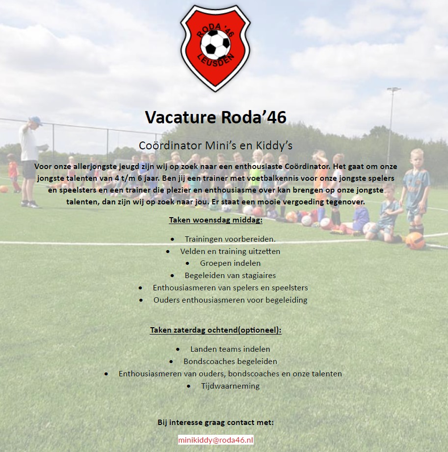 Vacature coördinator Mini's en Kiddy's