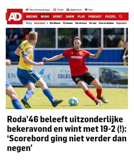 RODA'46 1 wint met 19-2 in beker