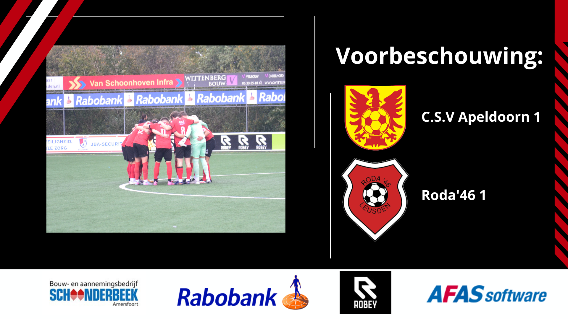 KOM ZATERDAG NAAR APELDOORN VOOR DE UITWEDSTRIJD VAN RODA'46