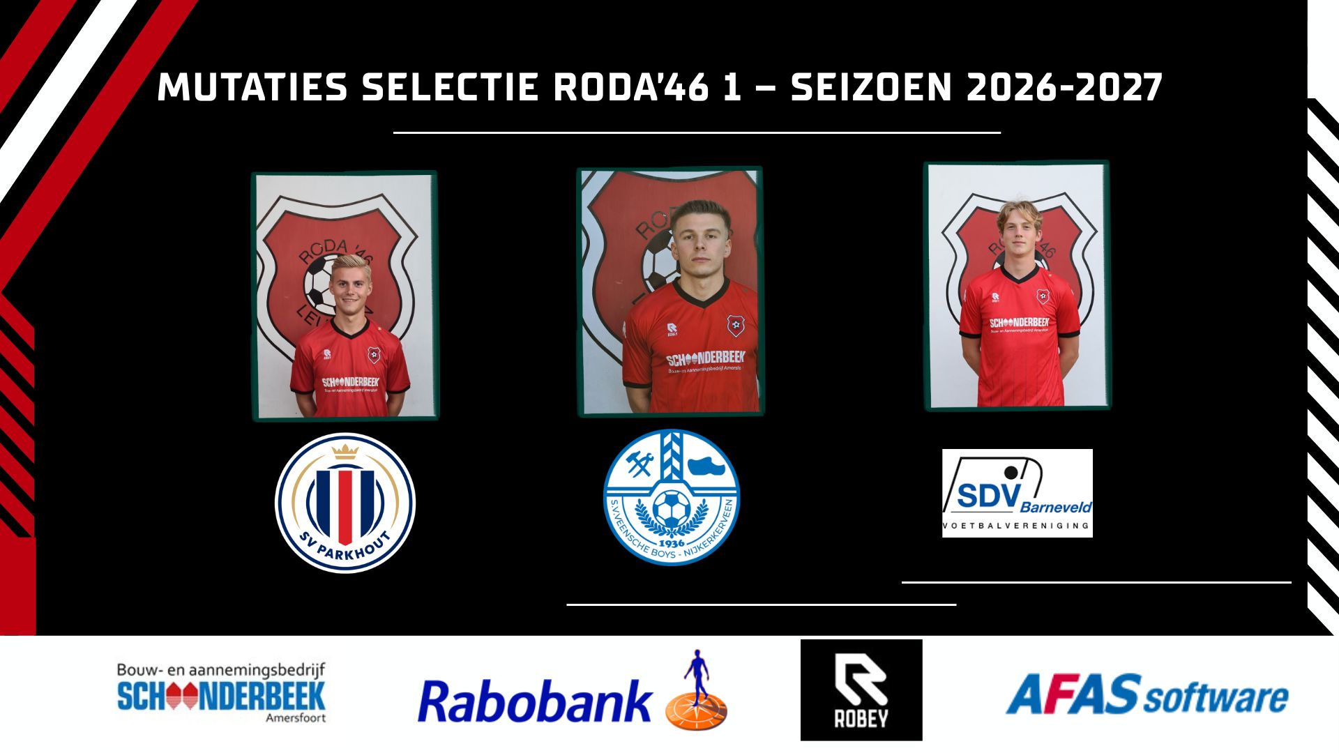 Mutaties selectie Roda’46 1 – seizoen 2026-2027